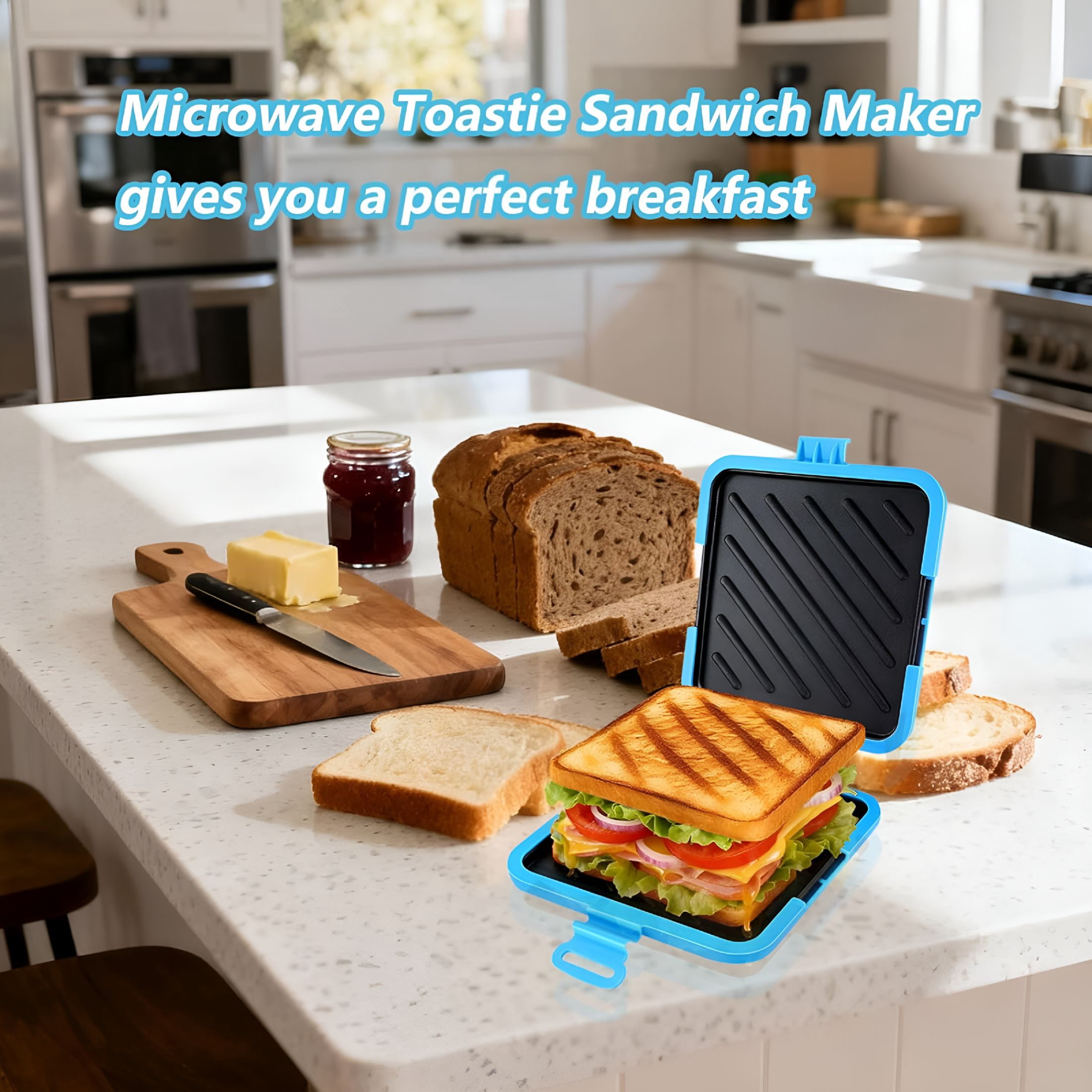 HIBIBUD 2026 New Microwave Toastie Sandwich Maker,Microwave Grilled Cheese Maker,Toastie Maker with Non-Stick Plates,Microwave Toaster with Dishwasher Safe,Suitable for Office,Home,Travel (Blue)