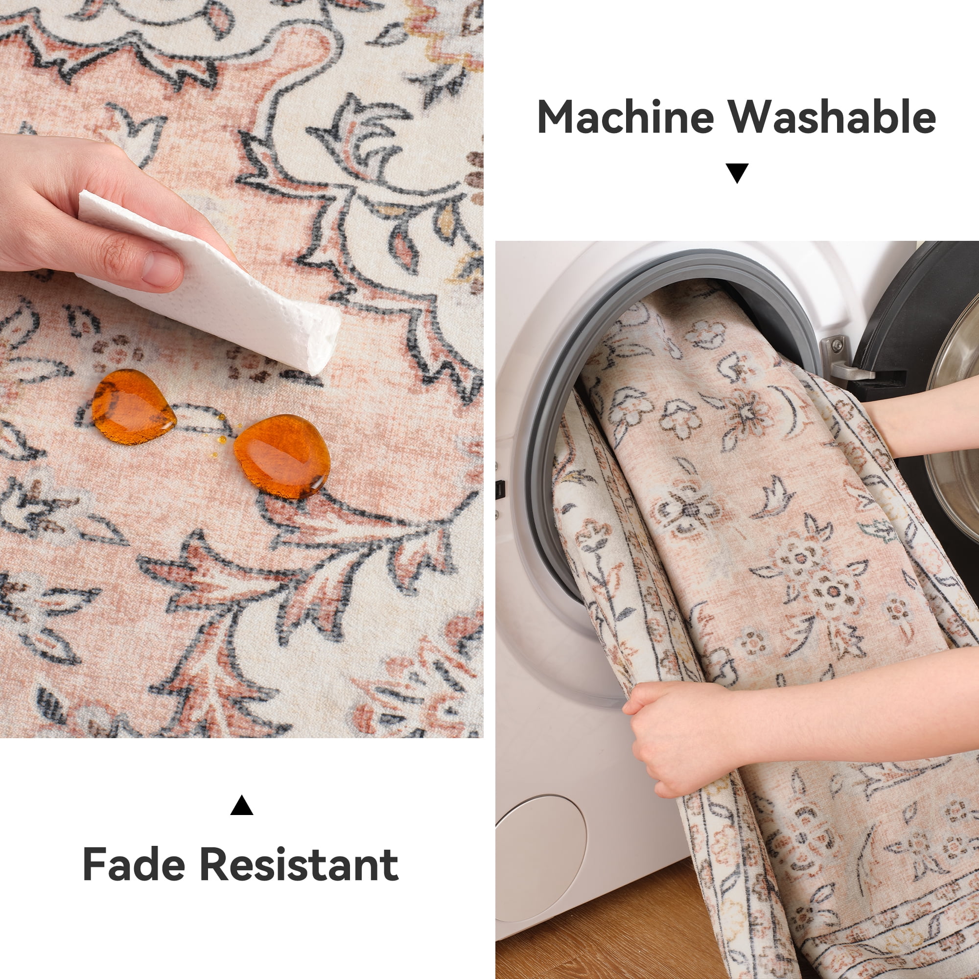 SIXHOME 9x12 Feet Washable Non-Slip Area Rug - Traditional Distressed Vintage Pink Rug with Retro Floral Design, Ultra-Soft Indoor Large Carpet for Living Room, Bedroom, Dining Room