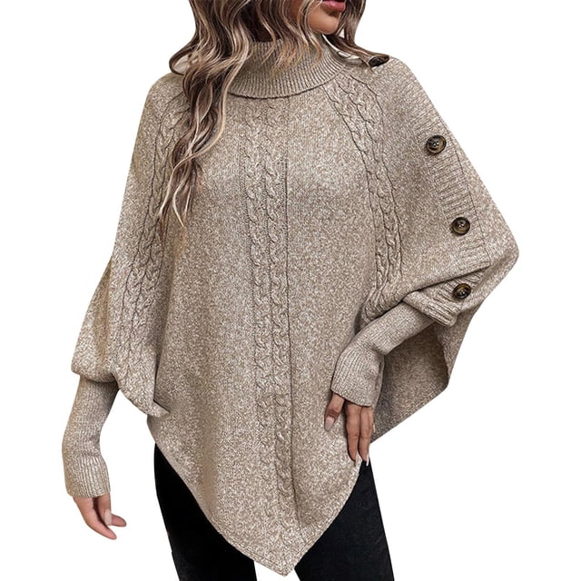 Gpaecead Womens Oversized Turtleneck Sweaters Solid Color Chunky Batwing Sleeve Long Sleeve Irregular Hem Knit Pullover Tops