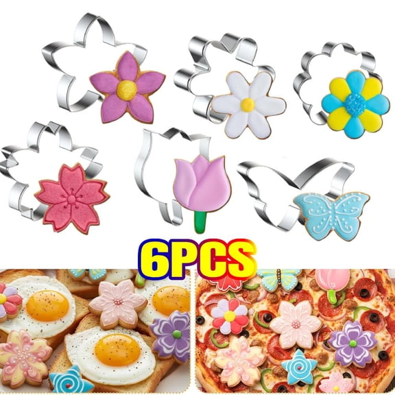 Cookie Cutters Variety Pack, 6 Pcs Cookie Cutter Set - 3 in, Stainless Steel Flowers & Butterfly Shapes For Baking, Perfect for Holiday Celebrations Bake ware Utensils