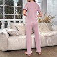 thumbnail image 5 of Diufon Pajama Set for Women Round Neck Short Sleeve Tops Lounge Pants Solid Color Ruffle Homewear Sets, 5 of 7