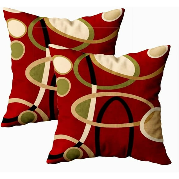 2PCS Cranberry Red Tan Black Geometric Circle Decorative Throw Pillow Case 16X16Inch,Home Decoration Pillowcase Zippered Pillow Covers Cushion Cover for Book Lover Worm Sofa Couch