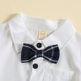 thumbnail image 5 of Otqutp 1-8 Years Toddler Boys Stretch Gentleman Suit Spring Summer Clothes Short Sleeved White Shirt with Bow Tie Plaid Shorts Performance Suit (White,3-4 Years), 5 of 9