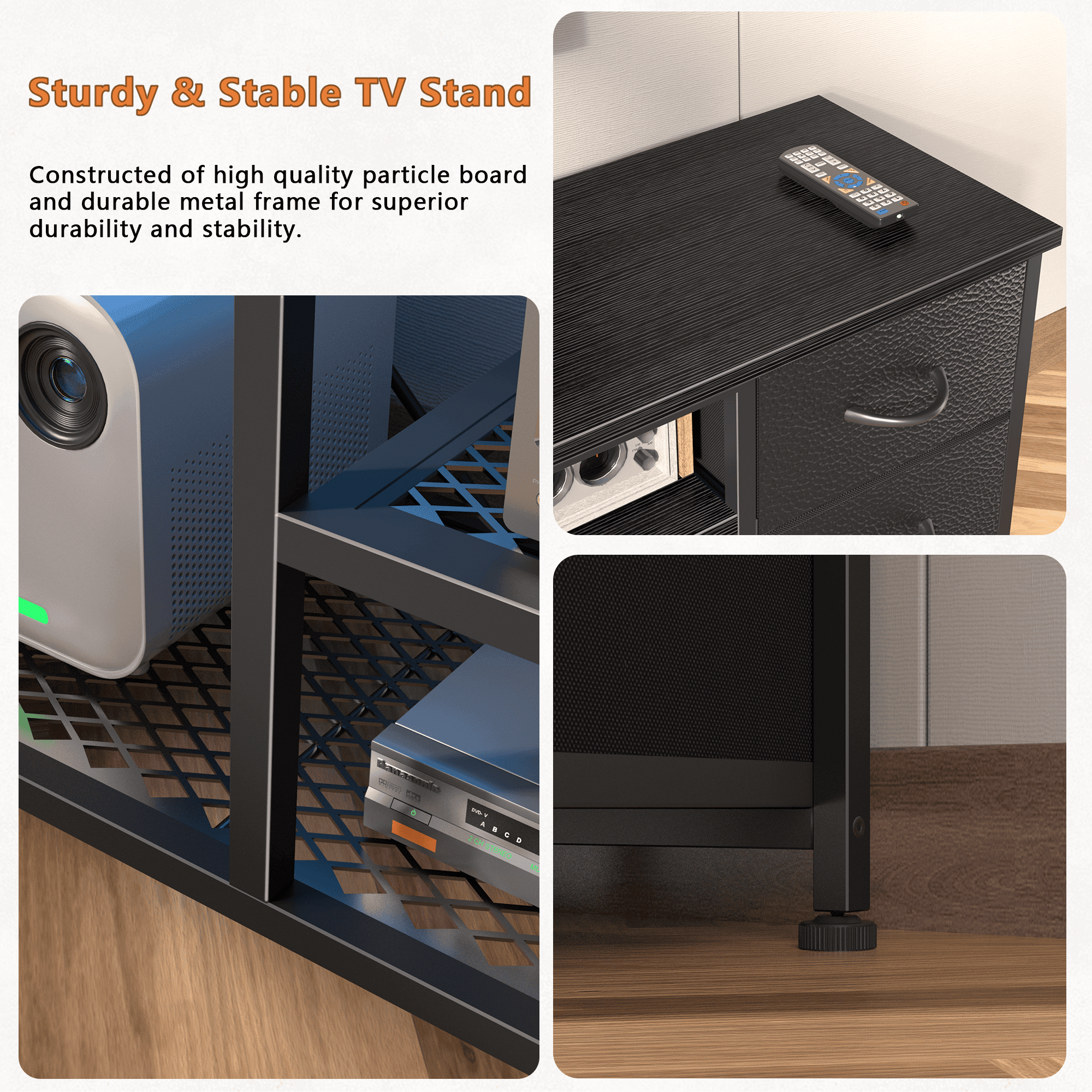 Tydimor Modern TV Stand for TVs up to 80", LED Entertainment Center with Power Outlets and 6 Drawers, Media Console with Storage for Living Room, Black