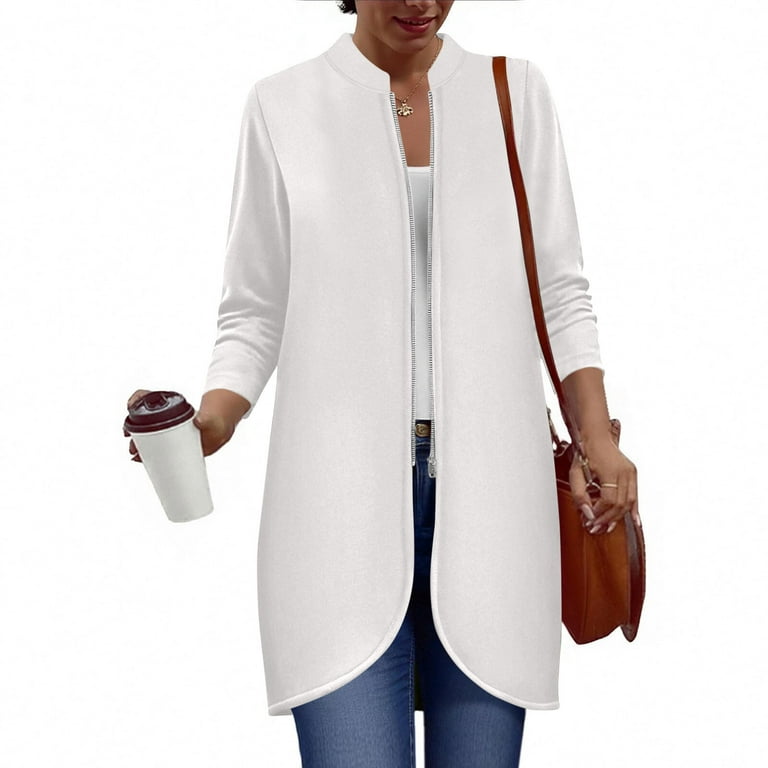 Full Zip Long Jacket for Women Fall Spring Winter Outwear No Hood