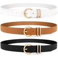 thumbnail image 3 of 3 Pack Women's Leather Belts for Jeans Dresses Ladies Waist Belt with Fashion Gold Buckle, 3 of 5