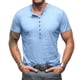 thumbnail image 1 of Ceisia Men's Slim-Fit Henley Neck Slub Cotton Short Sleeve T-Shirt Light Blue M Gifts, 1 of 7