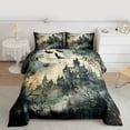 thumbnail image 2 of jejeloiu Spooky Castle Queen Comforter Set,Black Halloween Bat Bedding Sets,Orange Splatter Ink Bedding Comforter Set For Boys,Breathable Home Decor Reversible,3pcs, 2 of 8
