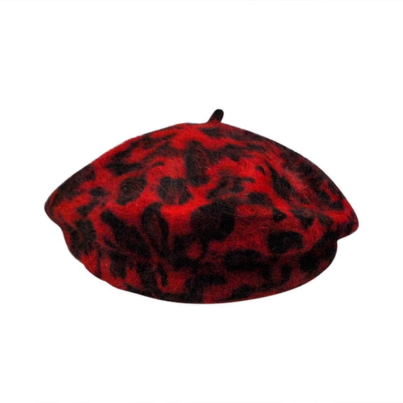 Women French Style Leopard Print Wool Soft Winter Warm Beret Beanie Hat
