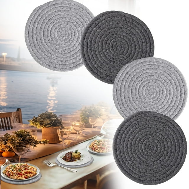 HEVIRGO 4PCS Coton Tapis de Table Résistant à la Chaleur Napperon Réutilisable Simples et Élégants Sous-Verres Simples et Élégants Coussin de Protection de Table à Manger Adapté pour les Décorations de Table à Manger