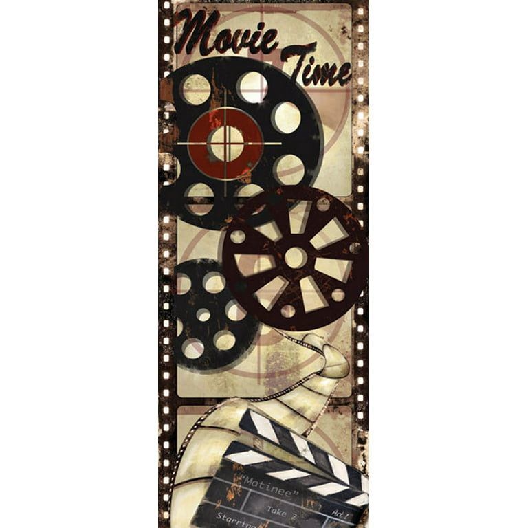 Old-Fashioned Vintage Movie Reel Enjoy The Show and Movie Time Set; 2-6x18 inch Black Framed Prints, Size: 18 x 6, Red