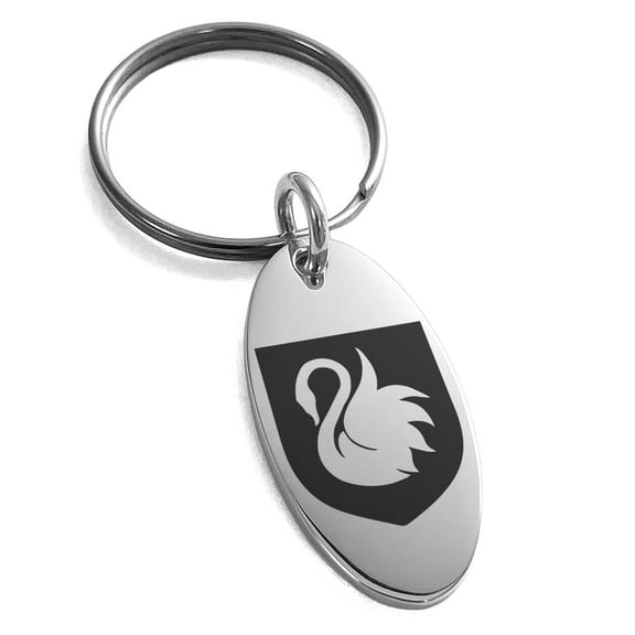 Tioneer Stainless Steel Swan Harmony Coat of Arms Shield Engraved Small Oval Charm Keychain Keyring