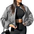 thumbnail image 1 of Chaqueta Corta Informal con Cremallera para Mujer, Estilo Universitario, Abrigos de Moda con Bolsillos de Ribete Gris M, 1 of 10