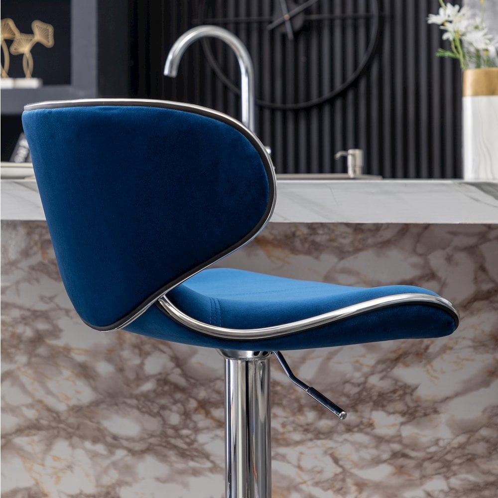 Roundhill Furniture Masaccio Bar Stool with Adjustable Height & Swivel, Blue, Set of 2