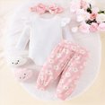 thumbnail image 3 of Baby Girl Newborn Going Home Outfit Long Sleeve Letter hi I'm new here Print Ruffle Romper+ Floral Pants + Cute Headband Sets for Fall Winter 0 3 6 Months, 3 of 7