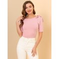 thumbnail image 3 of Camisa de manga corta con cuello barco para mujer Blusa Top de verano Rosa M, 3 of 6
