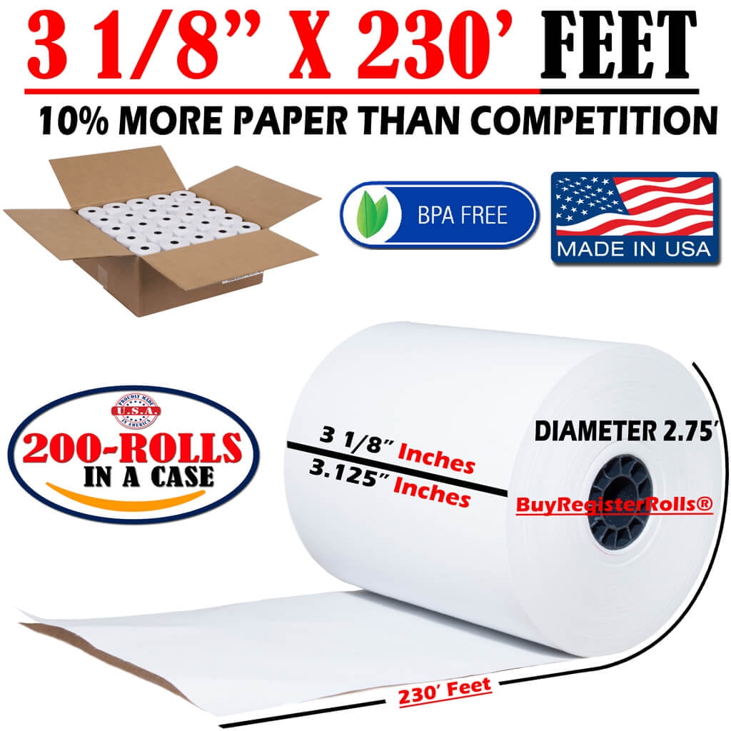 Clover Pos 31/8" x 230' Thermal Receipt Paper 200 Rolls, Clover