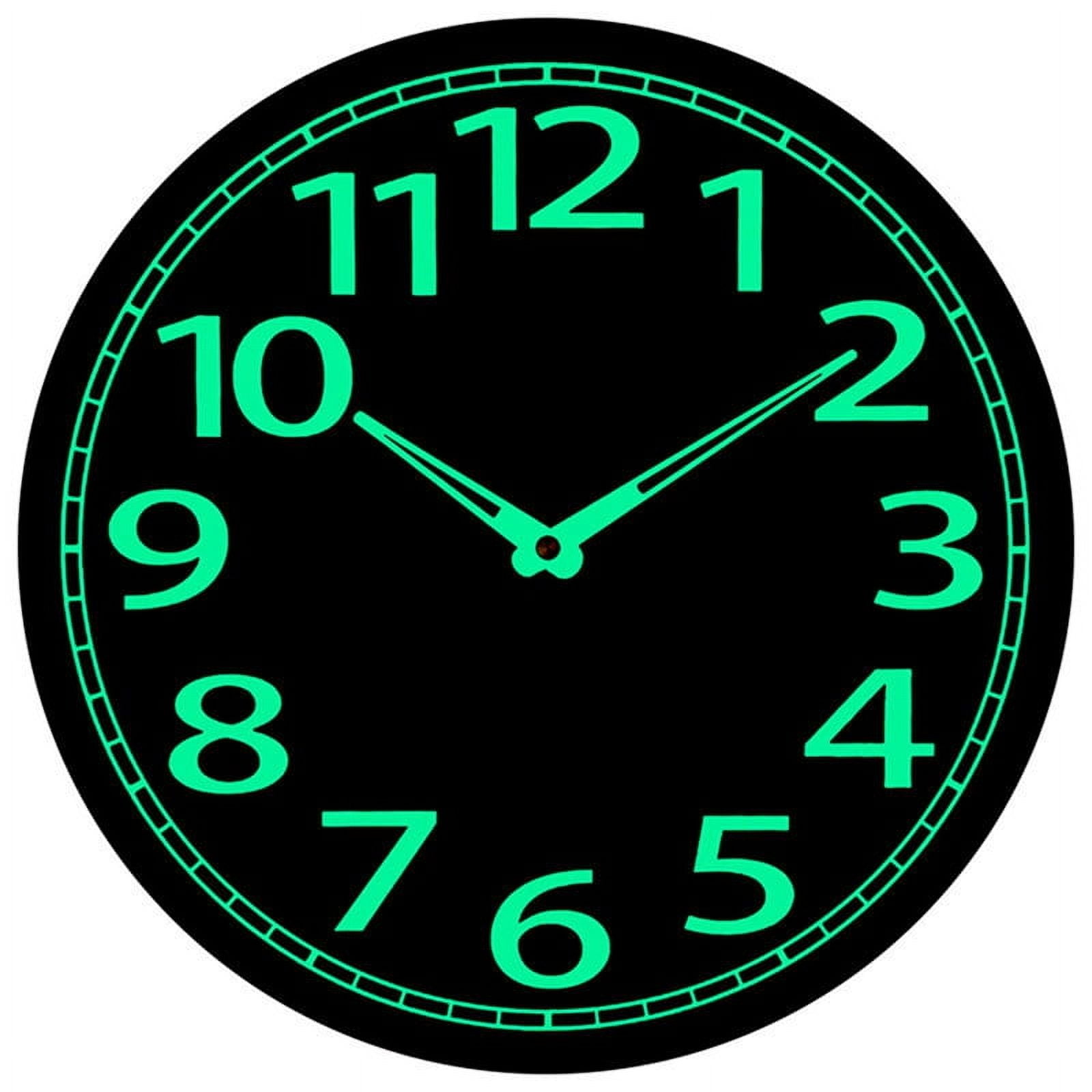 Wooden Glow in the Dark Clock, 12 Inch Silent Non-Ticking, Energy-Absorbing Luminous Wall Clock for Bedroo