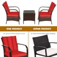 thumbnail image 3 of 3 Piece Outdoor Patio Furniture Set Bistro Set with Coffee Table, Wicker Rattan Conversation Sets for Backyard, Porch, Poolside,Red, 3 of 9