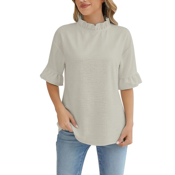 WCJM Women's Short Sleeve T-shirt Women Mock Neck Short Sleeve Blouse 2026 Spring Summer Casual Work Top Fashion Clothing