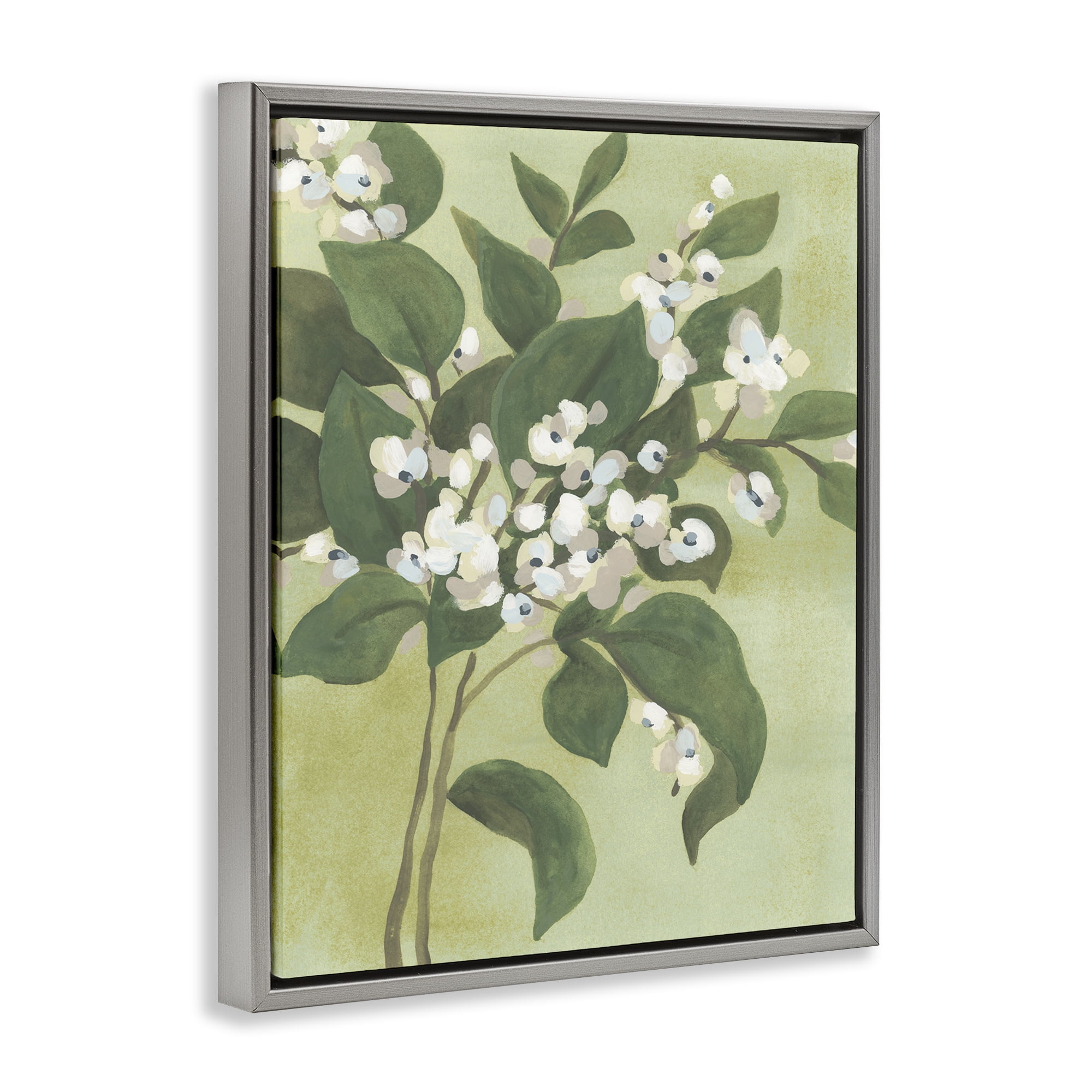Stupell Industries Verdant Branch Blossoms Gray Framed Floater Canvas Wall Art, design by June Erica Vess