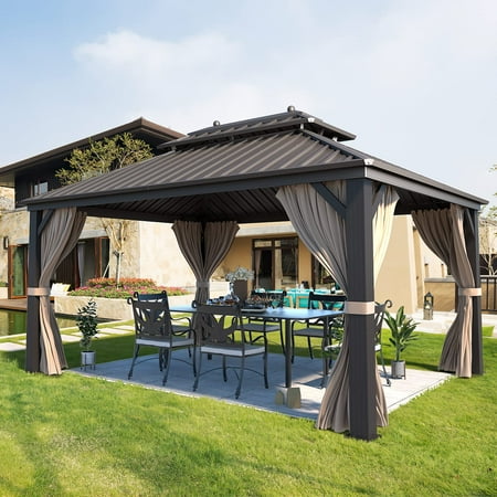 Mellcom 10  X 13  Hardtop Gazebo Galvanized Steel Outdoor Canopy Aluminum Frame