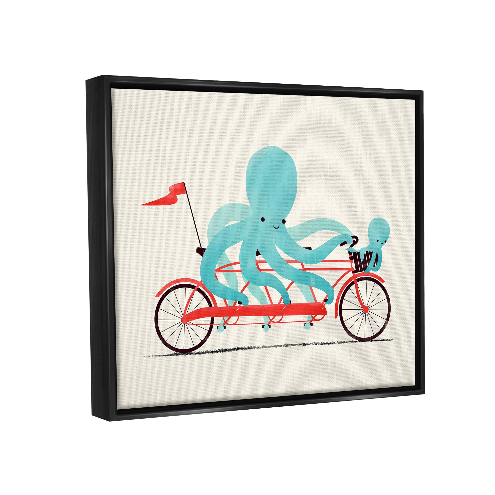 Stupell Industries Octopus Tandem Bicycle Animals & Insects Painting Black Floater Framed Canvas Art Print Wall Art, 31 x 25