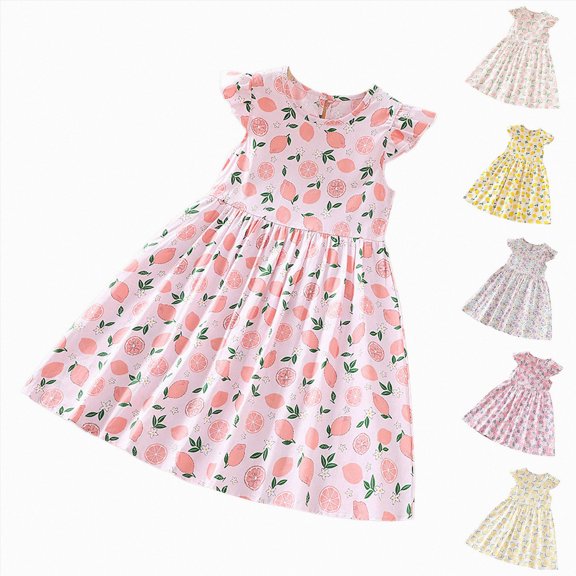 Nwiuh Toddler Girls Back to School Print Dresses Pencil Flutter Sleeve Clothes School Outfits (YE1, 9-10Years)