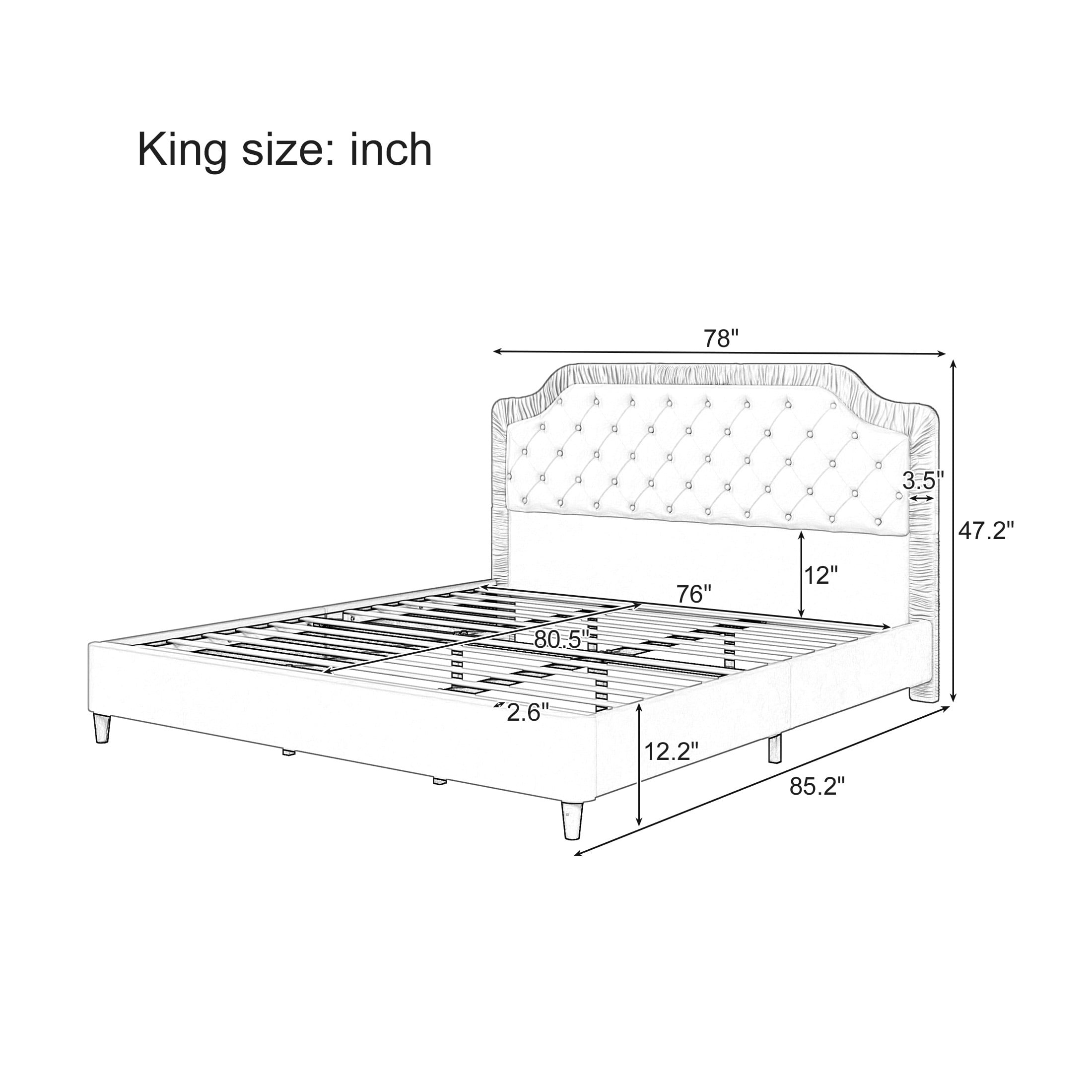 Fallon Modern King Size Platform Bed, Velvet Upholstered Bed with Button Tufted Headboard, White