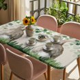 thumbnail image 3 of Easter Table Cloths for 3 Foot Rectangle Tables, Country Spring Rabbit Botanical Eucalyptus Leaves Patio Waterproof Elastic Fitted Tablecloths, Washable Rectangular Table Cover for Camping, 3 of 8