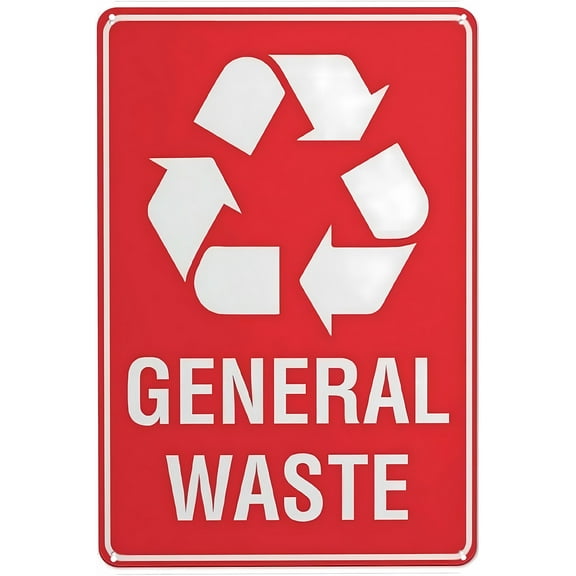 General Waste Red Sign - 8"x12" Vintage Metal Warning Sign, Waste Sorting Decor for Home Farm Bar Coffee Shop Club Office