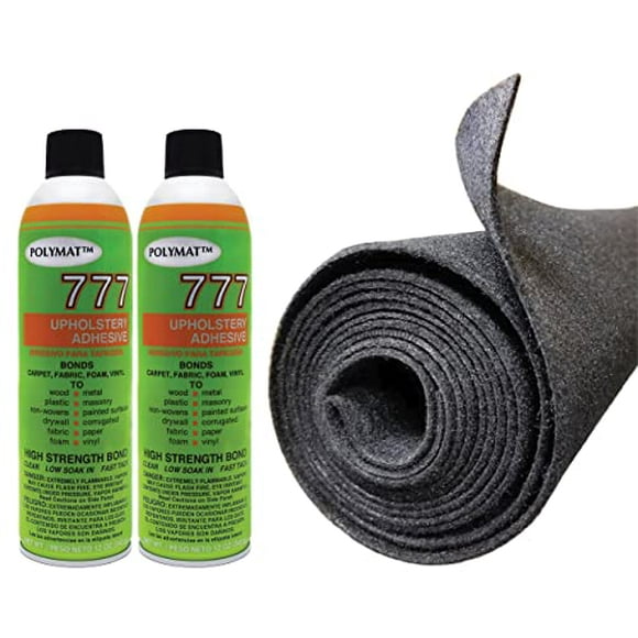 Polymat 2 Glue + 45 ft x 3.75ft Wide Charcoal Speaker Box 45ft Backed Carpet Truck Car Trunk Liner, Dash Cover, Interior Headliner Carpet
