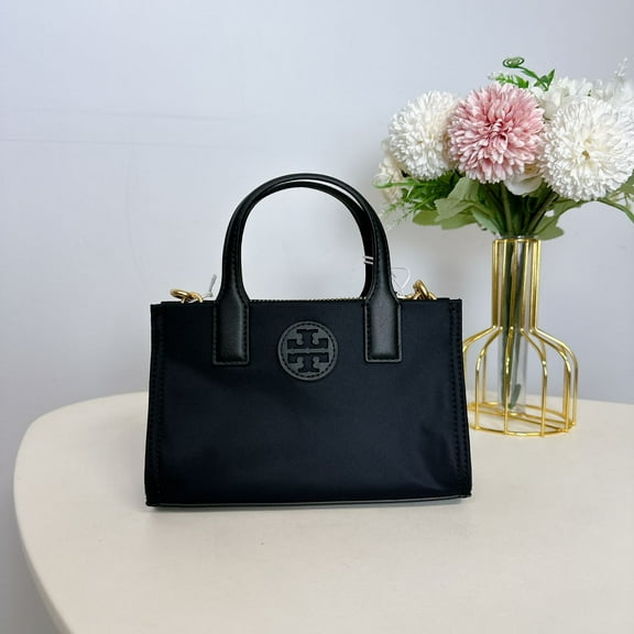 Tory Burch Women's Ella Nylon Extra Small Top Zip Crossbody Bag Purse (Black)