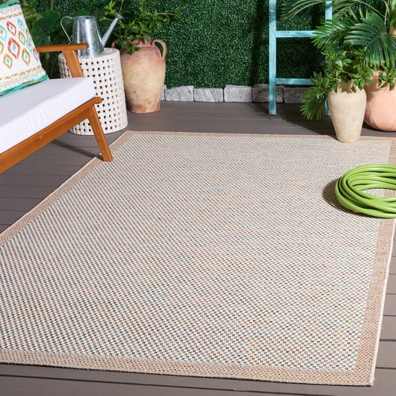 Safavieh Sisal All-Weather Dixie Bordered Indoor/Outdoor Area Rug, Ivory/Aqua Orange, 4' x 6'