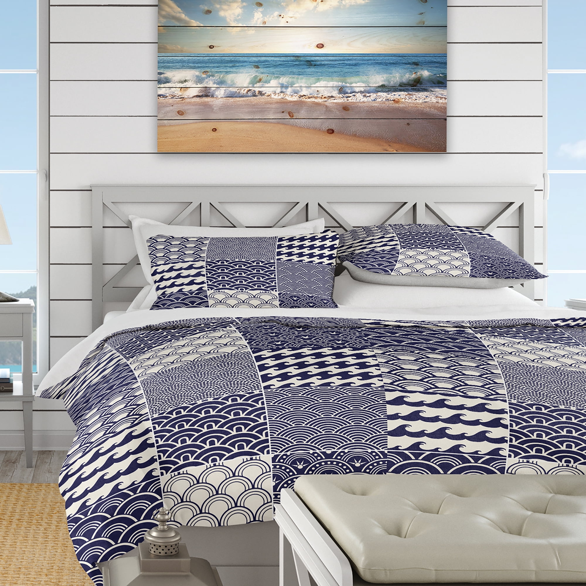 Designart 'Japanese Ocean Wave Pattern' Costal Duvet Cover Set