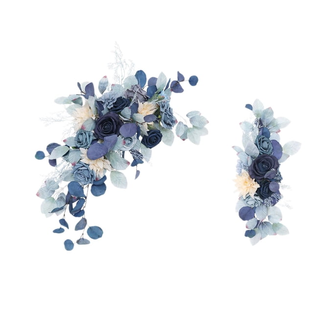yuksok 2 Pieces Silk Flower Swag Arch with Leaf Garland for Window Table Backdrop Blue