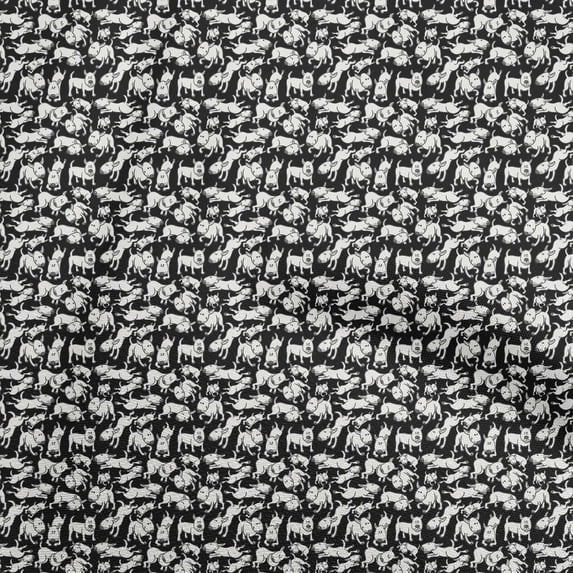 oneOone Viscose Chiffon Black Fabric Floral & Puppies Sewing Material Print Fabric By The Yard 42 Inch Wide