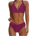 thumbnail image 3 of ZQUUVOU Women's Oversized Bikini Set Stripe Color Halter Swimsuits (Burgundy,S), 3 of 7