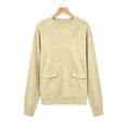 thumbnail image 5 of Women's Sweatshirt Crewneck Long Sleeve Oversized Solid Color Pullover Tops with Pockets Khaki S, 5 of 7