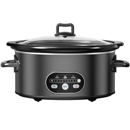 Atilioo 6 Quart Slow Cooker with Ceramic Non-Stick Pot, Programmable Timer & Temperature Control, Removable Stoneware, Dishwasher Safe, Family Size Serves 6 People, Black