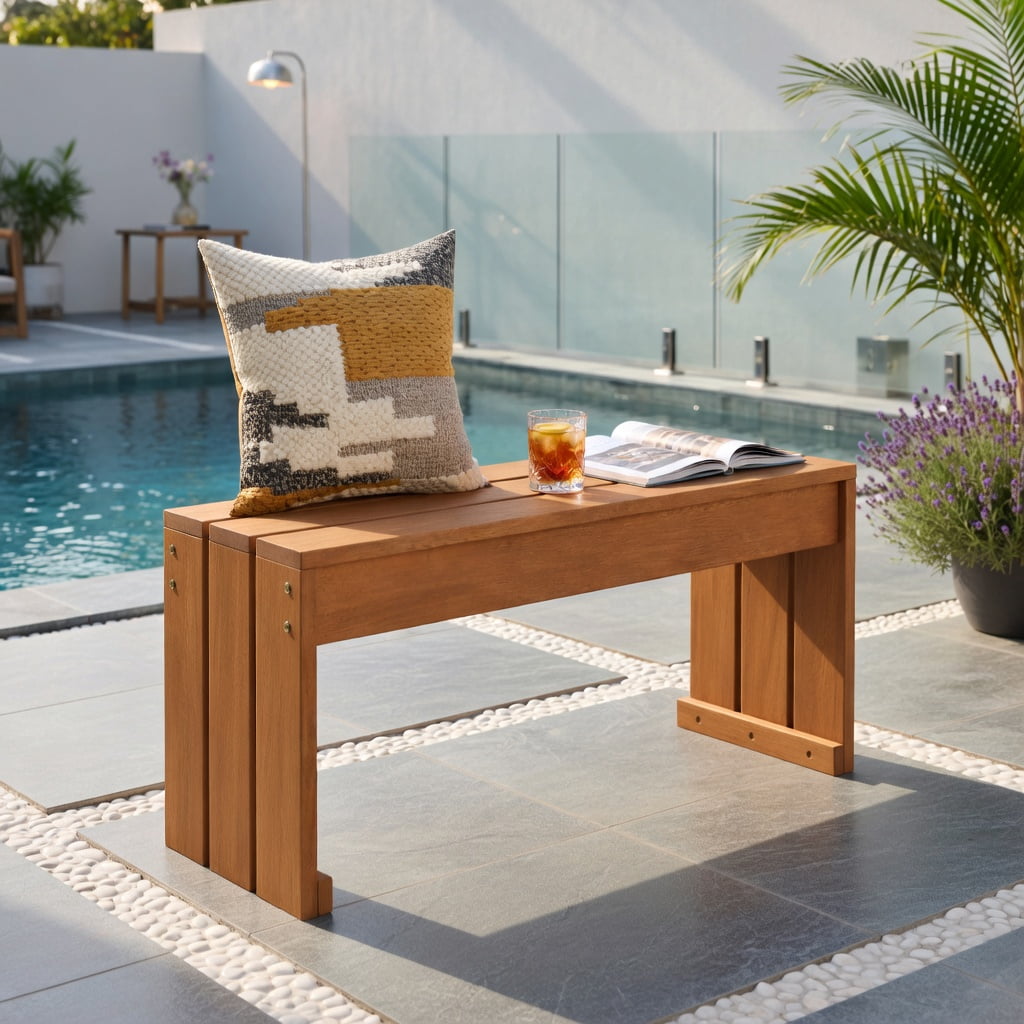 Hommoo 2-Person Outdoor Garden Bench, Solid Blended Hardwood Backyard Bench with Rustic, Natural