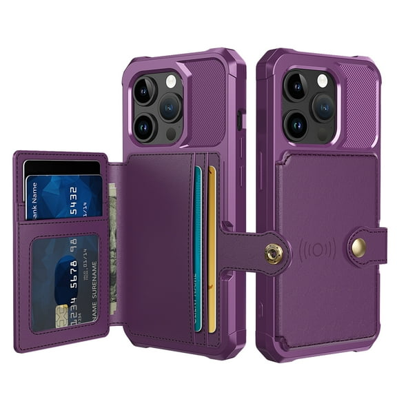 Dteck for iPhone 15 Pro Max Case with Card Holder, Hybrid Rubber Bumper Shockproof Magnetic Back Flip Case for iPhone 15 Pro Max Wallet Case for Women Men, Purple