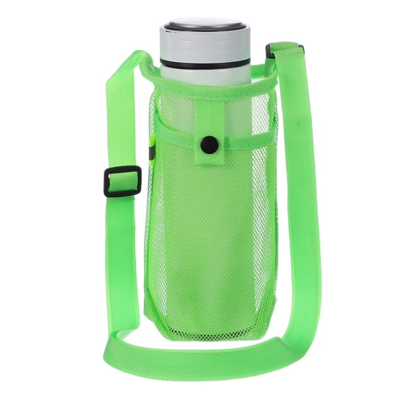 Water Bottle Holder with Shoulder Strap, Mesh Water Bottle Sleeve Bag, Crossbody Bottles Carrier Sling Pouch for Hiking Gym Camping Walking Travel, Fluorescent Green