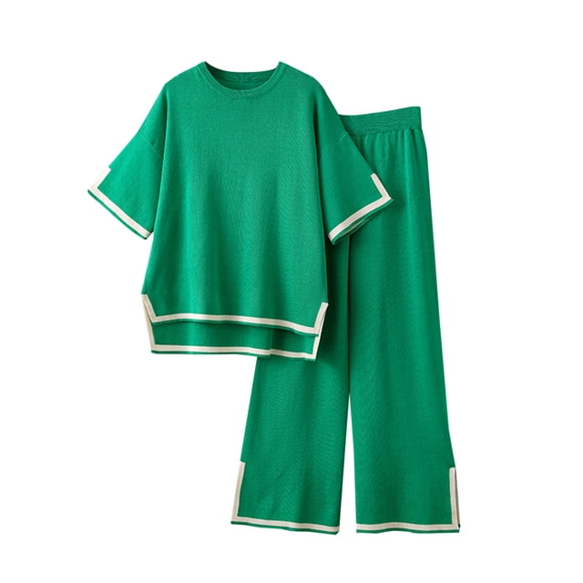 Ensembles Assortis pour Femmes Manches Courtes Col Rond Chemises Pantalons Larges Amples Pyjamas Ensembles Vêtements d'Été pour Femmes