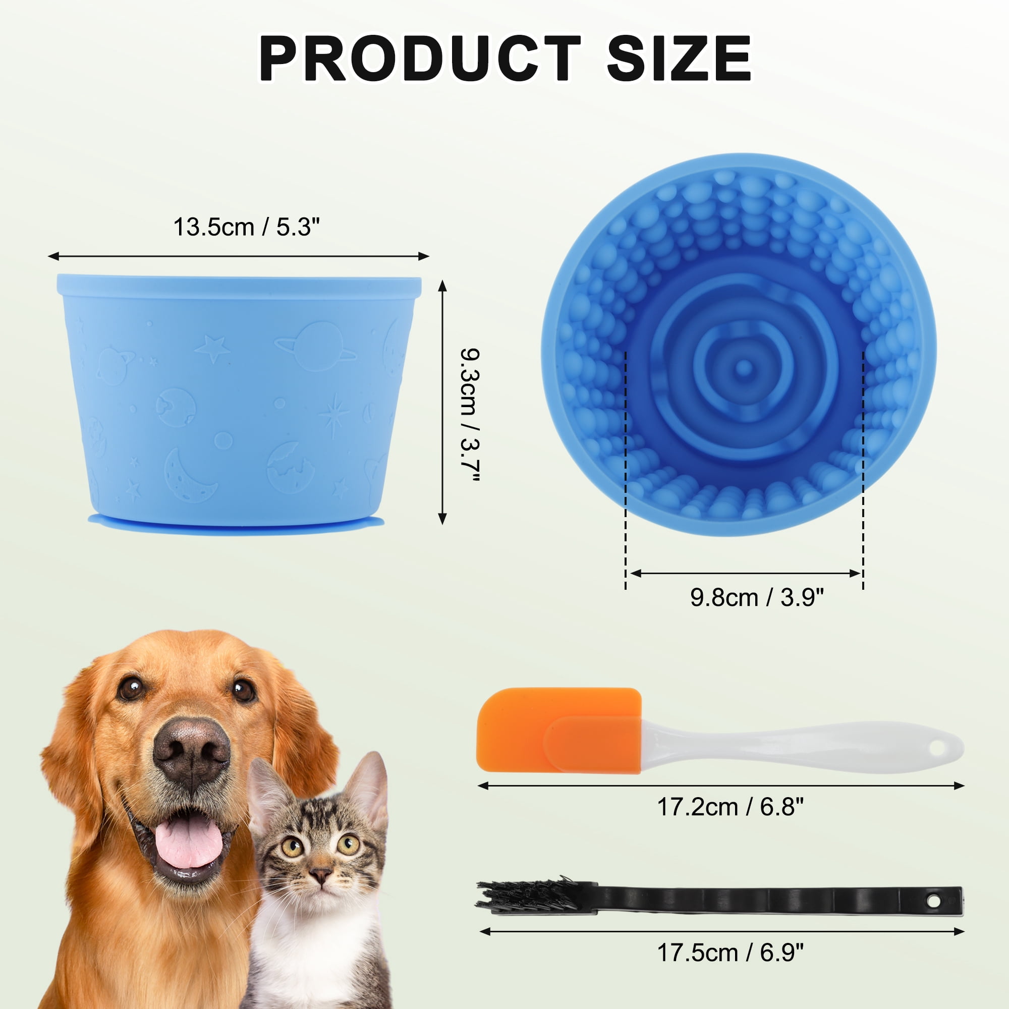 Unique Bargains Slow Feeder Dog Bowls Silicone Dog Lick Bowl with Brush & Scraper Non-Slip Base Slow Feeder for Anxiety Alleviating & Oral Health Lake Blue