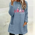thumbnail image 2 of Lovskoo Fuzzy Fleece Pullover Tops for Women Winter Warm Printed Long Sleeve with Pocket Crewneck Solid Color Warm Top Blue, 2 of 6