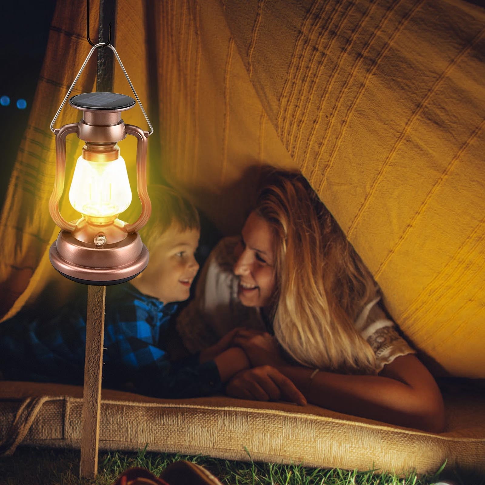 YiJuHui 4pcs Solar Powered Camping Lantern Vintage Style Outdoor Light with Hand Crank USB-C Charging Portable Tent Light for Emergency Hiking