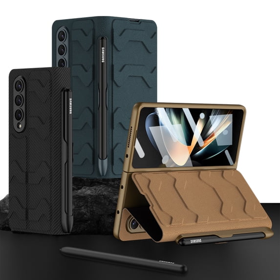 For Samsung Galaxy Z Fold5 Case with Built-in Screen Protector, Slim Hinge Wallet Card Leather Flip Folio Cover with Card Holder, S Pen Holder for Samsung Z Fold 4, Coffee