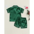 thumbnail image 6 of Cjfdfy Toddler Baby Girl Boy Silk Stain Pajamas Set Kids Girls Boys PJS Set Sleepwear Summer Fall Clothes Solid Short Sleeve Button Down Shirt with Shorts Set Loungewear Homewear 1-7Y, 6 of 9