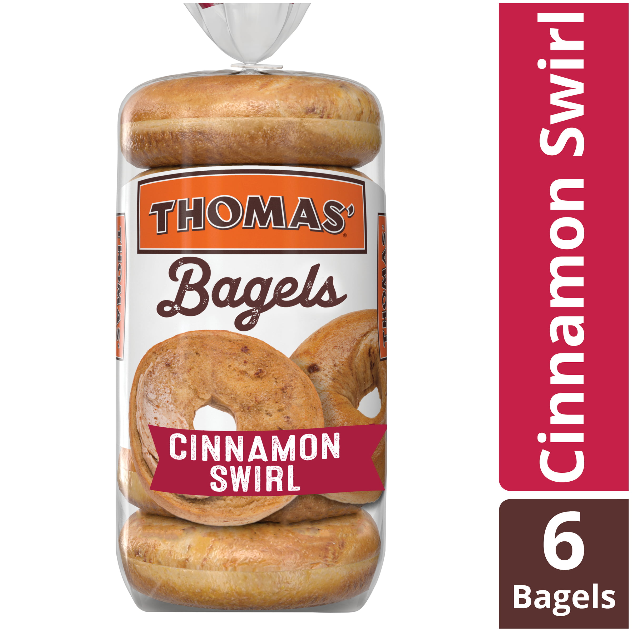 Thomas' Cinnamon Swirl Soft & Chewy Pre-Sliced Bagels, 20 oz, 6 count